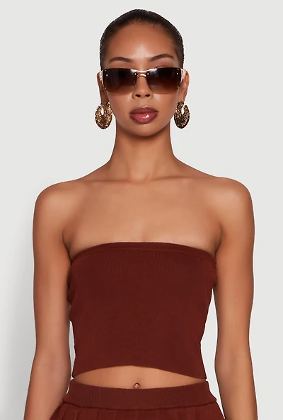 Womens Daisy Rib Knit Cropped Tube Top,