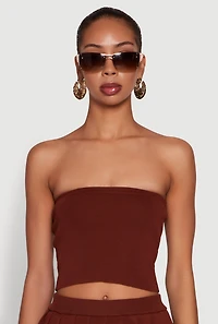 Womens Daisy Rib Knit Cropped Tube Top,