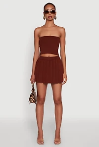 Womens Daisy Rib Knit Cropped Tube Top,