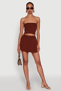 Womens Daisy Rib Knit Cropped Tube Top,