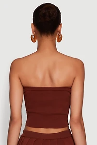 Womens Daisy Rib Knit Cropped Tube Top,