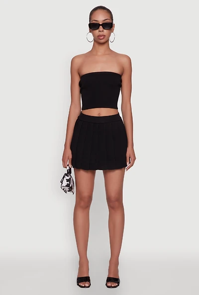 Womens Daisy Rib Knit Pleated Skort,
