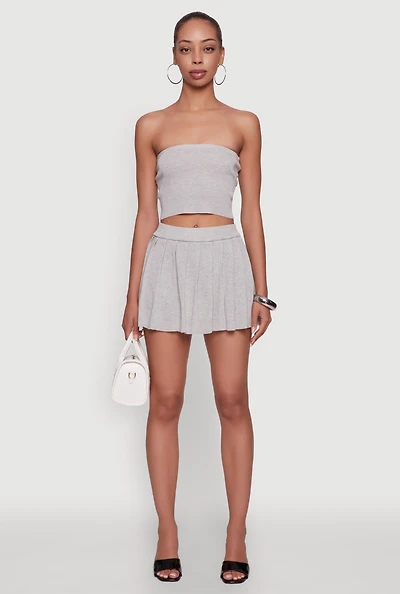 Daisy Rib Knit Pleated Skort