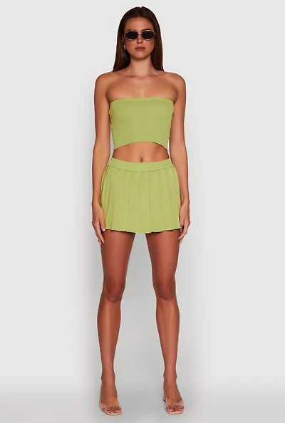 Womens Daisy Rib Knit Pleated Skort,