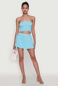Womens Daisy Rib Knit Pleated Skort,