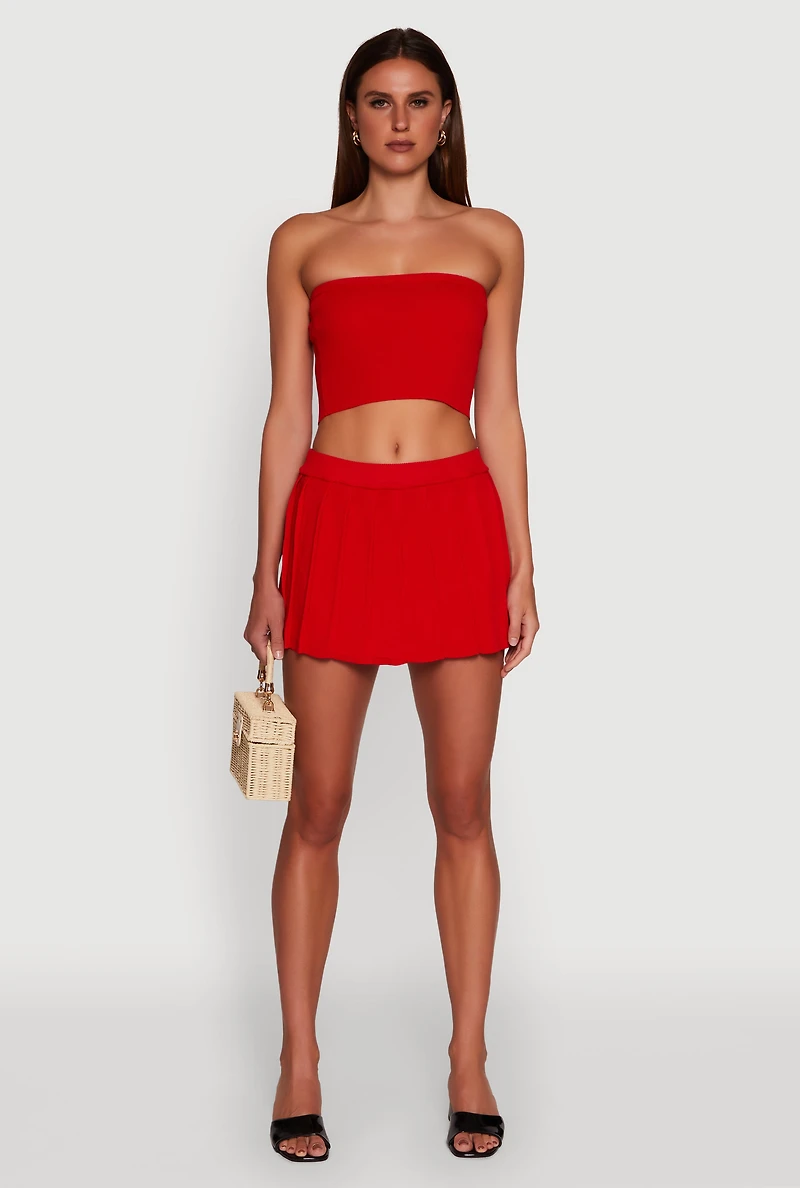 Daisy Rib Knit Pleated Skort