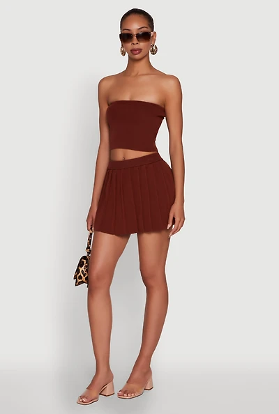 Womens Daisy Rib Knit Pleated Skort,