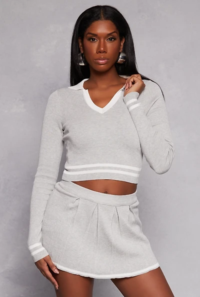 Womens Daisy Varsity Stripe Detail Crop Top, Grey, Size L