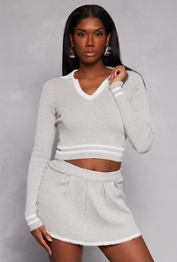 Womens Daisy Varsity Stripe Detail Crop Top, Grey, Size L