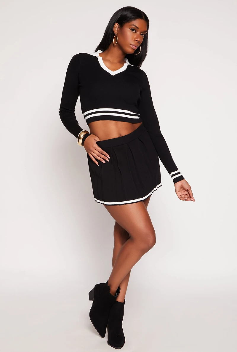 Womens Daisy Varsity Stripe Detail Crop Top, Black, Size M