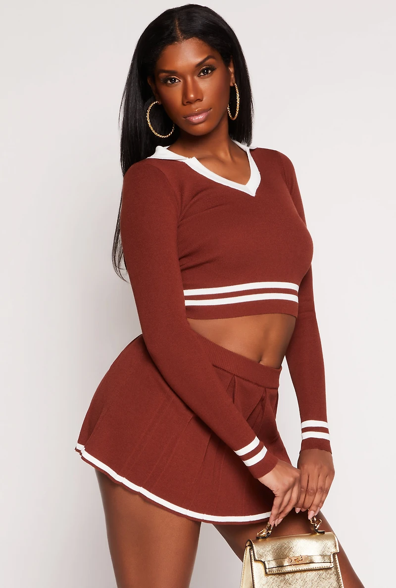 Womens Daisy Varsity Stripe Detail Crop Top, Brown, Size S