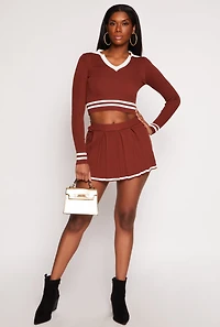 Womens Daisy Varsity Stripe Detail Crop Top, Brown, Size S