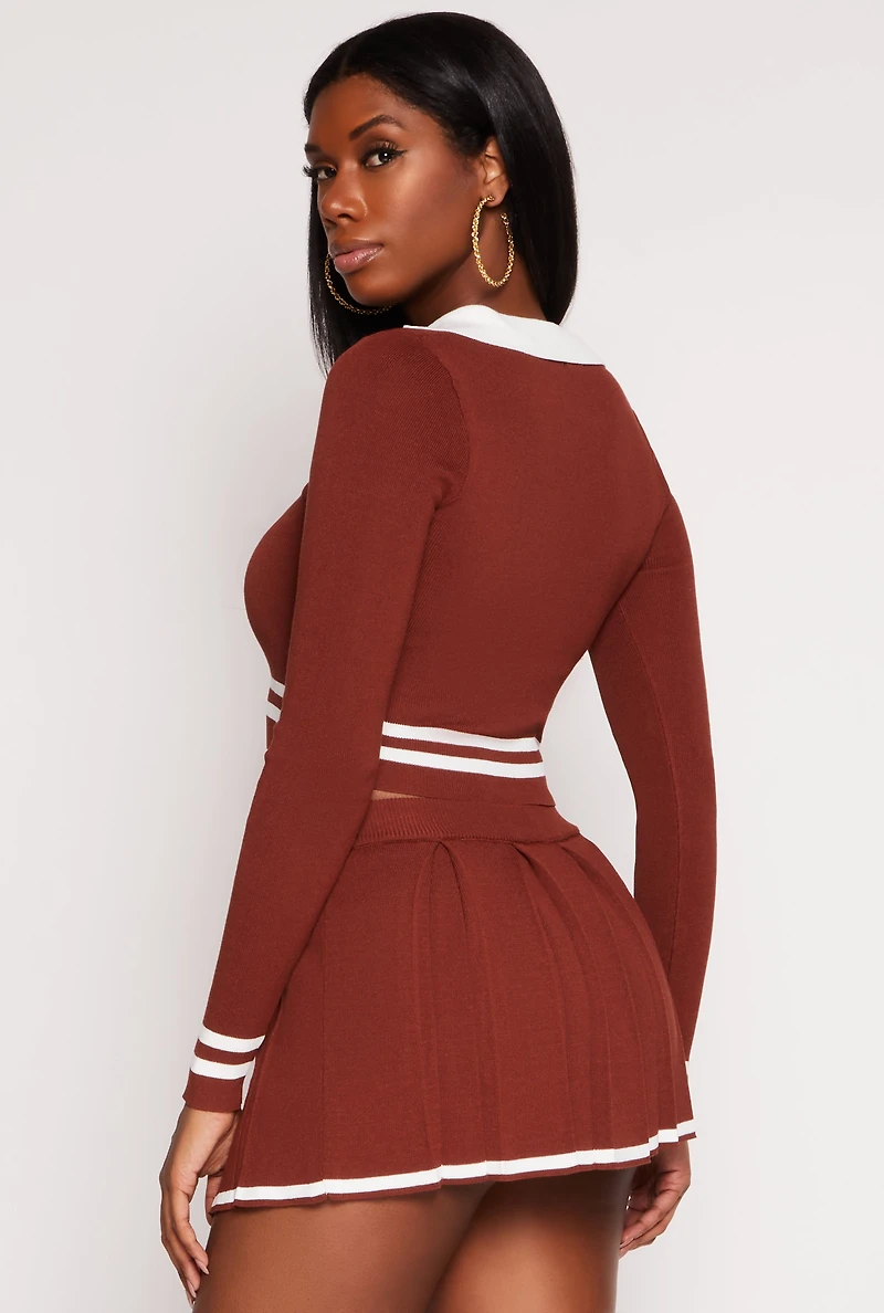 Womens Daisy Varsity Stripe Detail Crop Top, Brown, Size S