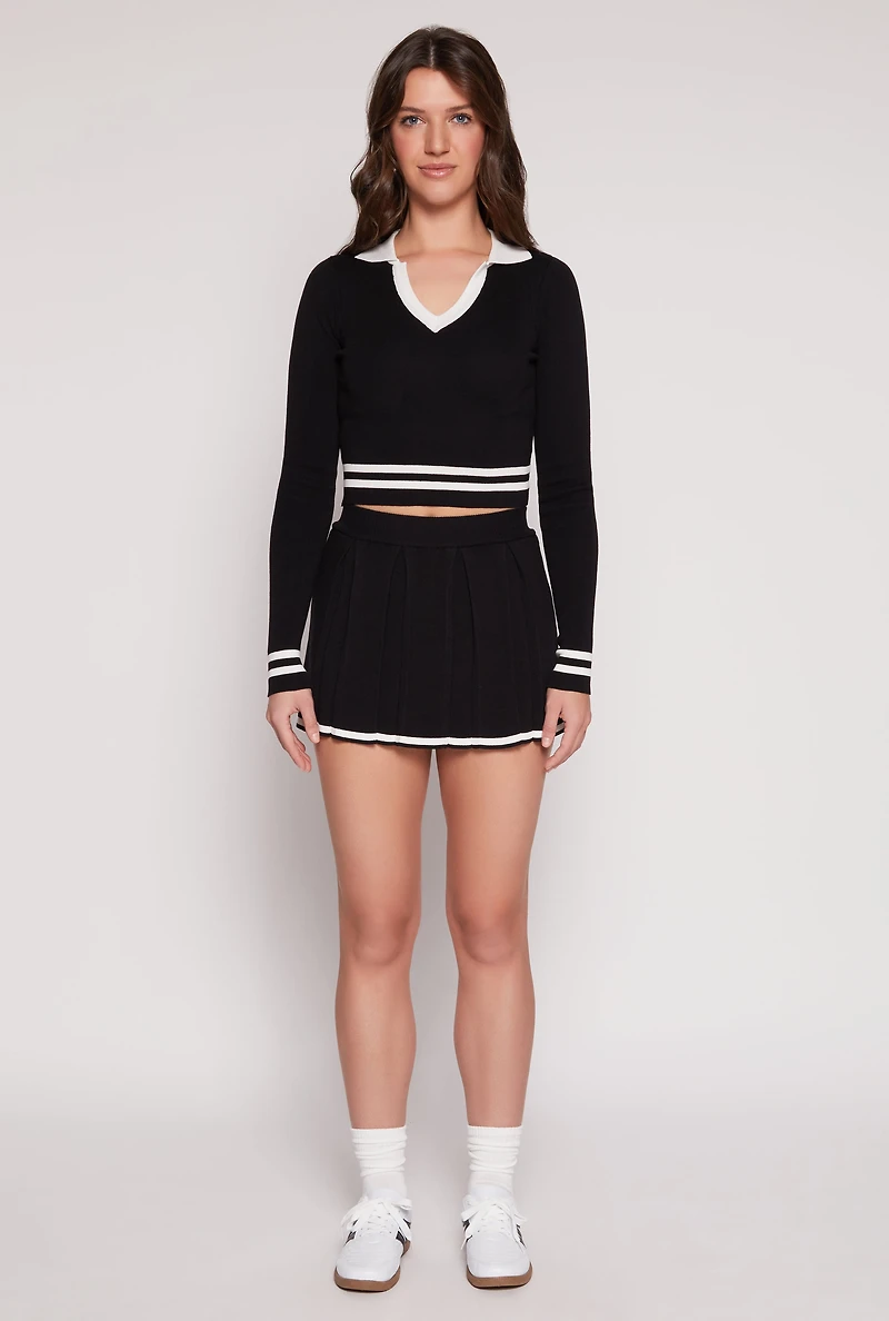 Womens Daisy Contrast Trim Pleated Skirt,