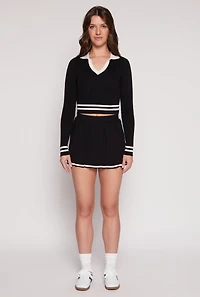 Womens Daisy Contrast Trim Pleated Skirt,