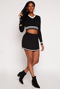 Womens Daisy Contrast Trim Pleated Skirt,