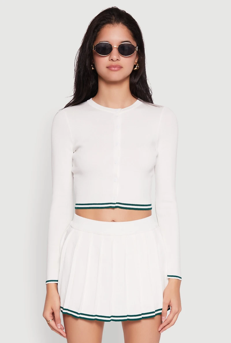 Womens Daisy Varsity Stripe Cardigan, White, Size XL