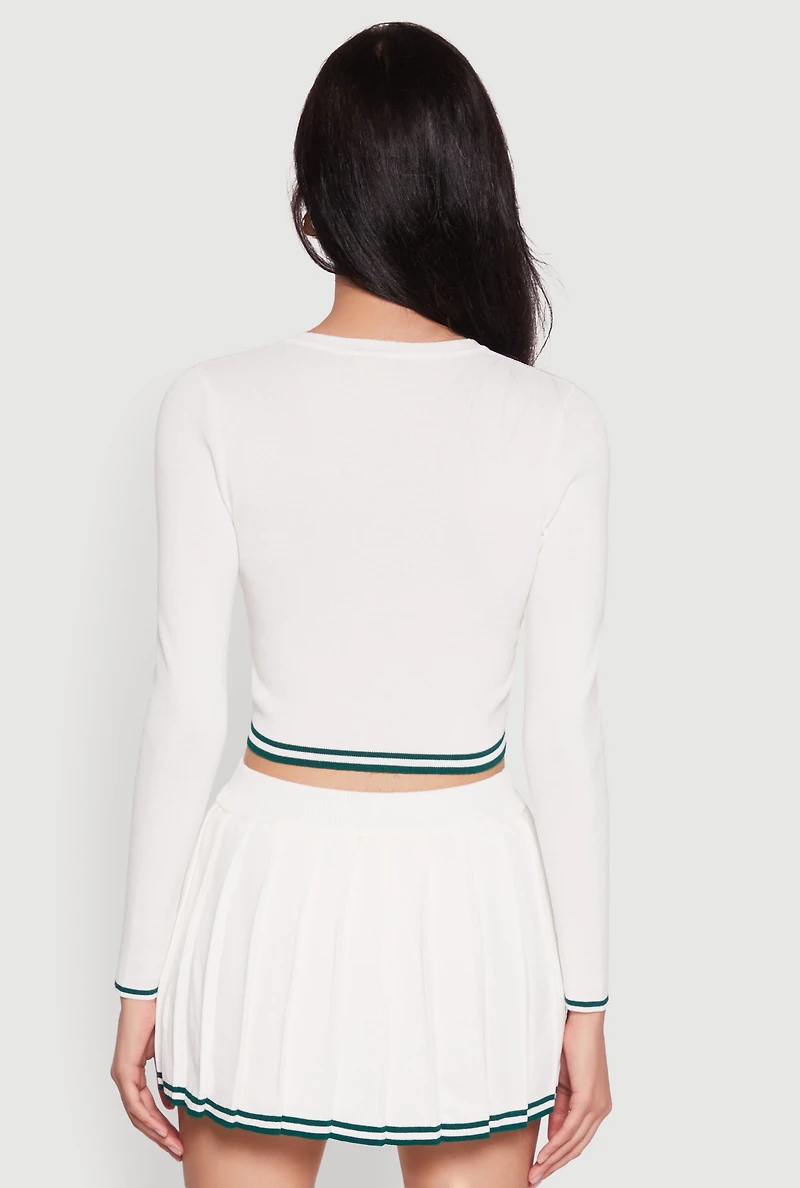 Womens Daisy Varsity Stripe Cardigan, White, Size L