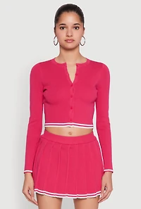 Womens Daisy Varsity Stripe Cardigan, Pink, Size XL
