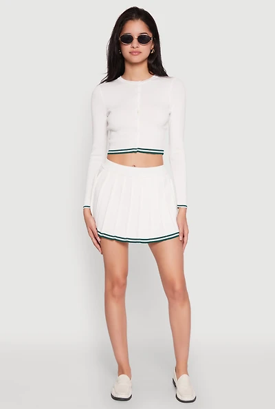 Womens Daisy Pleated Varsity Stripe Skort, White, Size XL