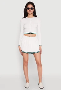 Womens Daisy Pleated Varsity Stripe Skort, White, Size XL