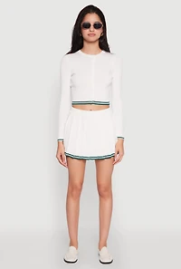 Womens Daisy Pleated Varsity Stripe Skort, White, Size XL