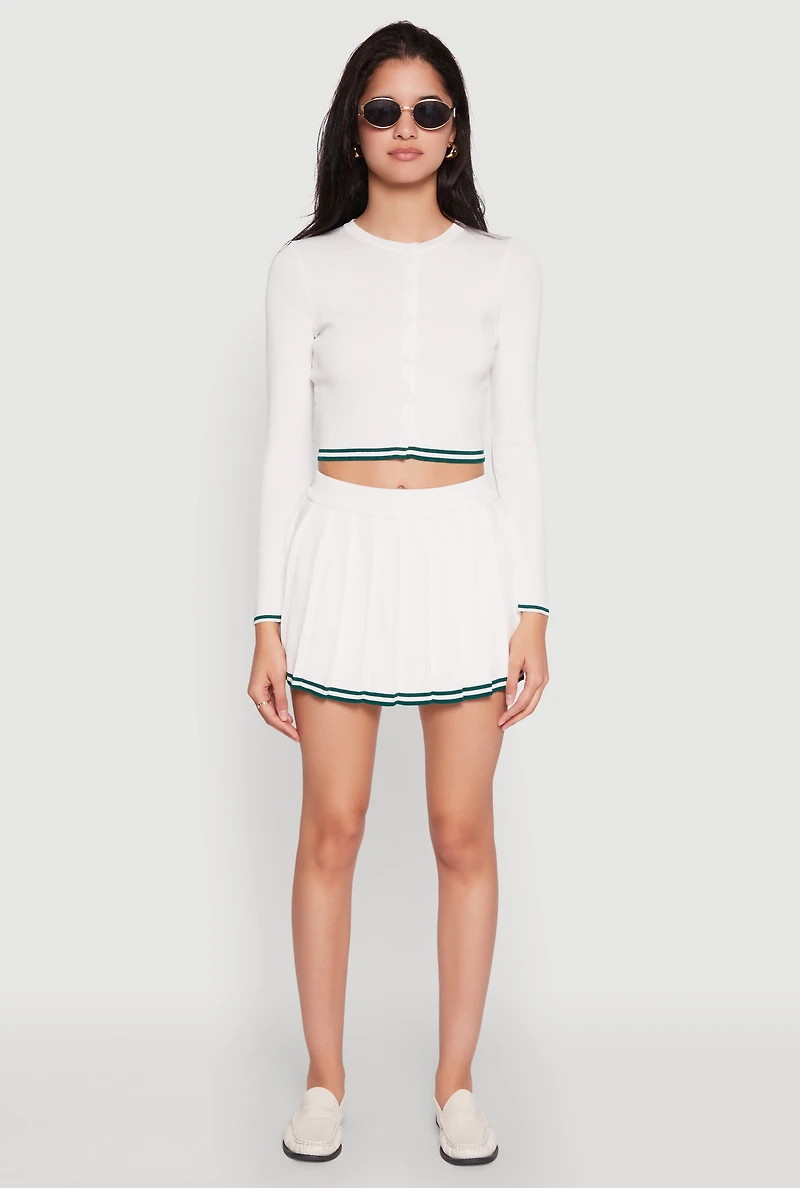 Womens Daisy Pleated Varsity Stripe Skort, White, Size XL