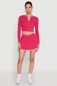 Womens Daisy Pleated Varsity Stripe Skort, Pink, Size M