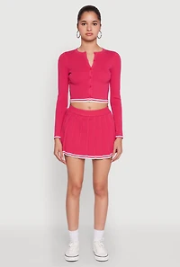 Womens Daisy Pleated Varsity Stripe Skort, Pink, Size L