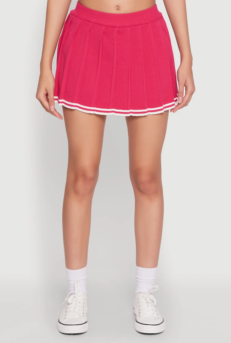 Womens Daisy Pleated Varsity Stripe Skort, Pink, Size L