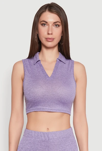 Daisy Sleeveless Collared Crop Top