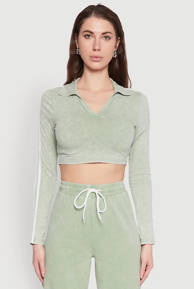 Womens Daisy Mineral Wash Varsity Stripe Crop Top,
