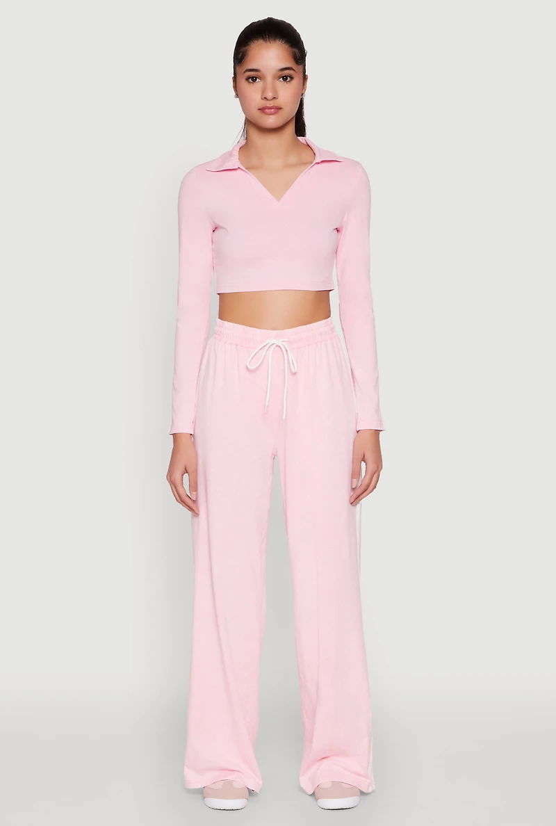 Womens Daisy Mineral Wash Varsity Stripe Crop Top, Pink, Size L