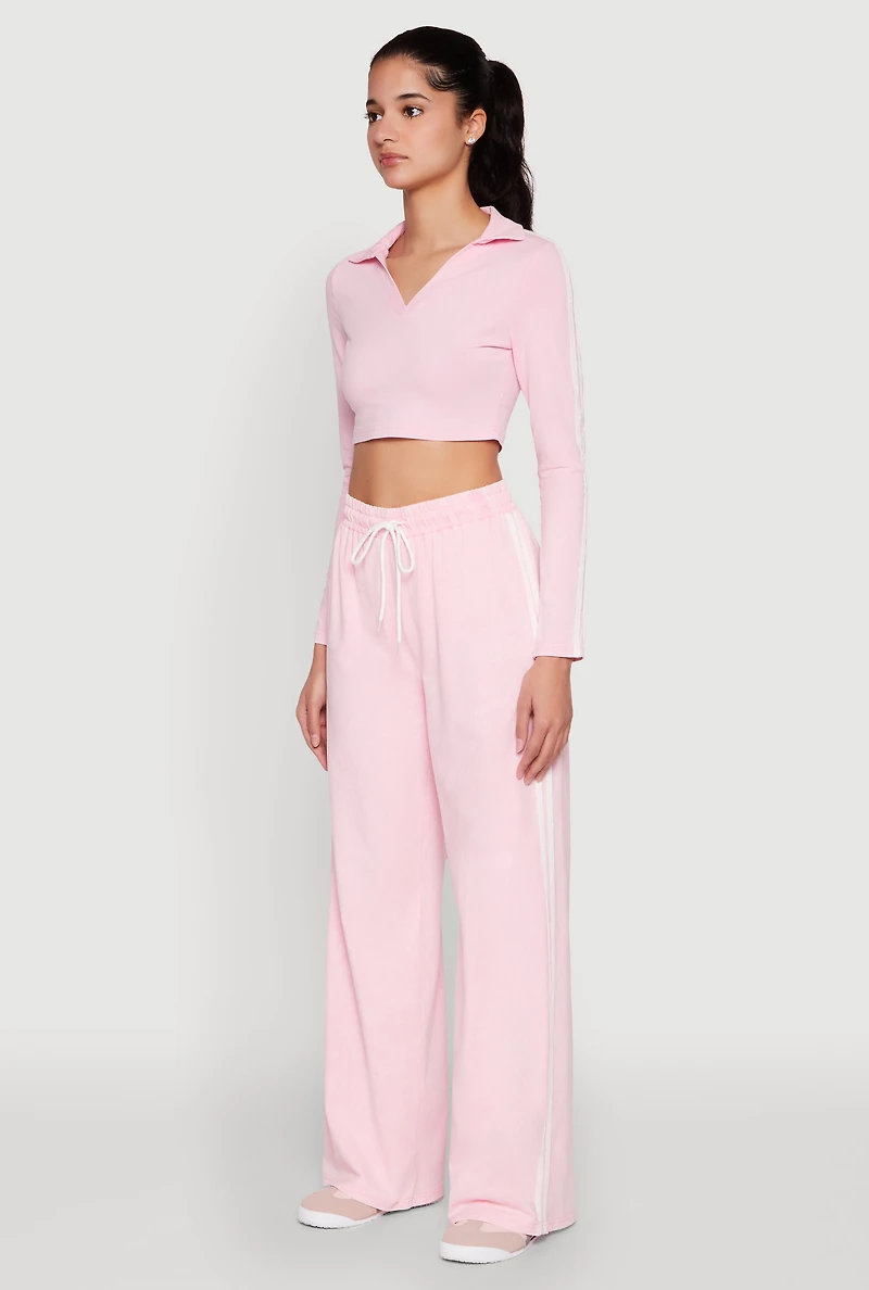 Womens Daisy Mineral Wash Varsity Stripe Crop Top, Pink, Size L