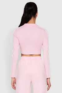 Womens Daisy Mineral Wash Varsity Stripe Crop Top, Pink, Size L