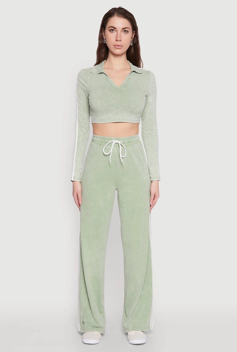 Womens Daisy Mineral Wash Varsity Stripe Sweatpants, Green, Size L