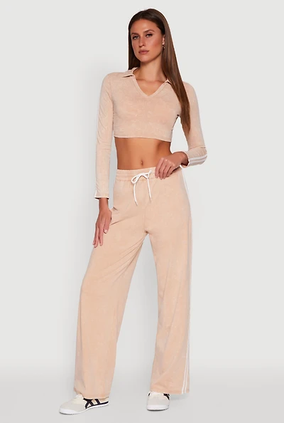 Womens Daisy Mineral Wash Varsity Stripe Sweatpants, Khaki, Size XL