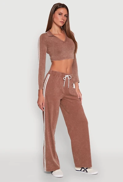Womens Daisy Mineral Wash Varsity Stripe Sweatpants, Brown, Size XL