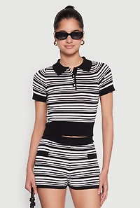 Daisy Striped Polo Crop Top