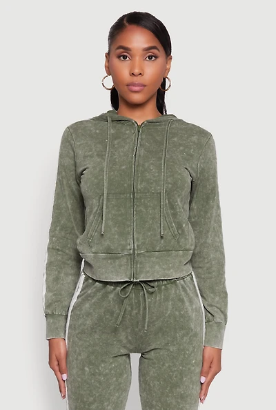 Womens Daisy Mineral Wash Varsity Stripe Hooded Sweatshirt,