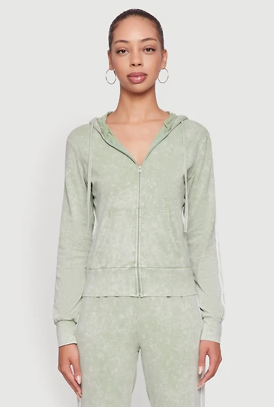Womens Daisy Mineral Wash Varsity Stripe Hooded Sweatshirt,
