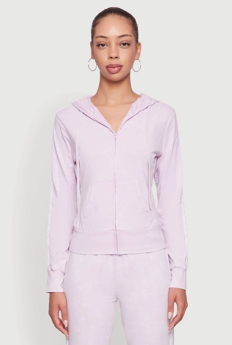 Womens Daisy Mineral Wash Varsity Stripe Hooded Sweatshirt, Purple, Size M
