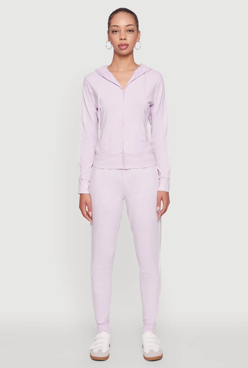 Womens Daisy Mineral Wash Varsity Stripe Hooded Sweatshirt, Purple, Size M