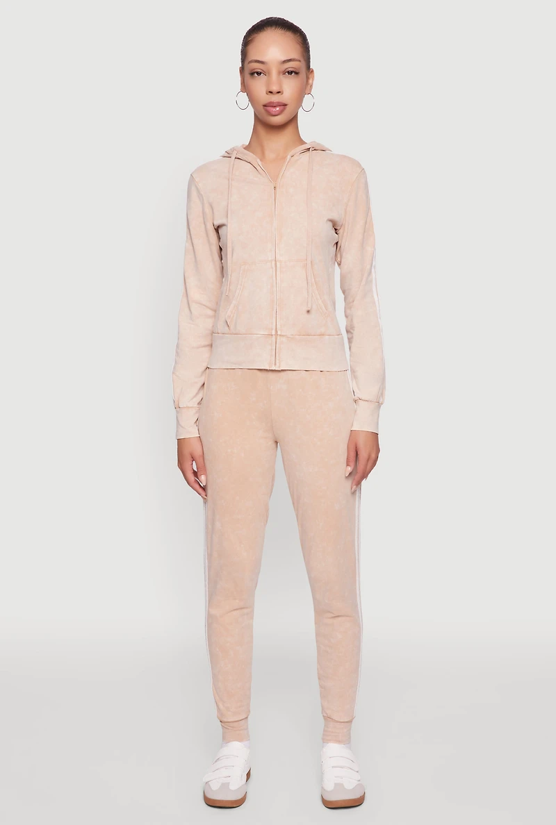 Womens Daisy Mineral Wash Varsity Stripe Hooded Sweatshirt, Beige, Size S