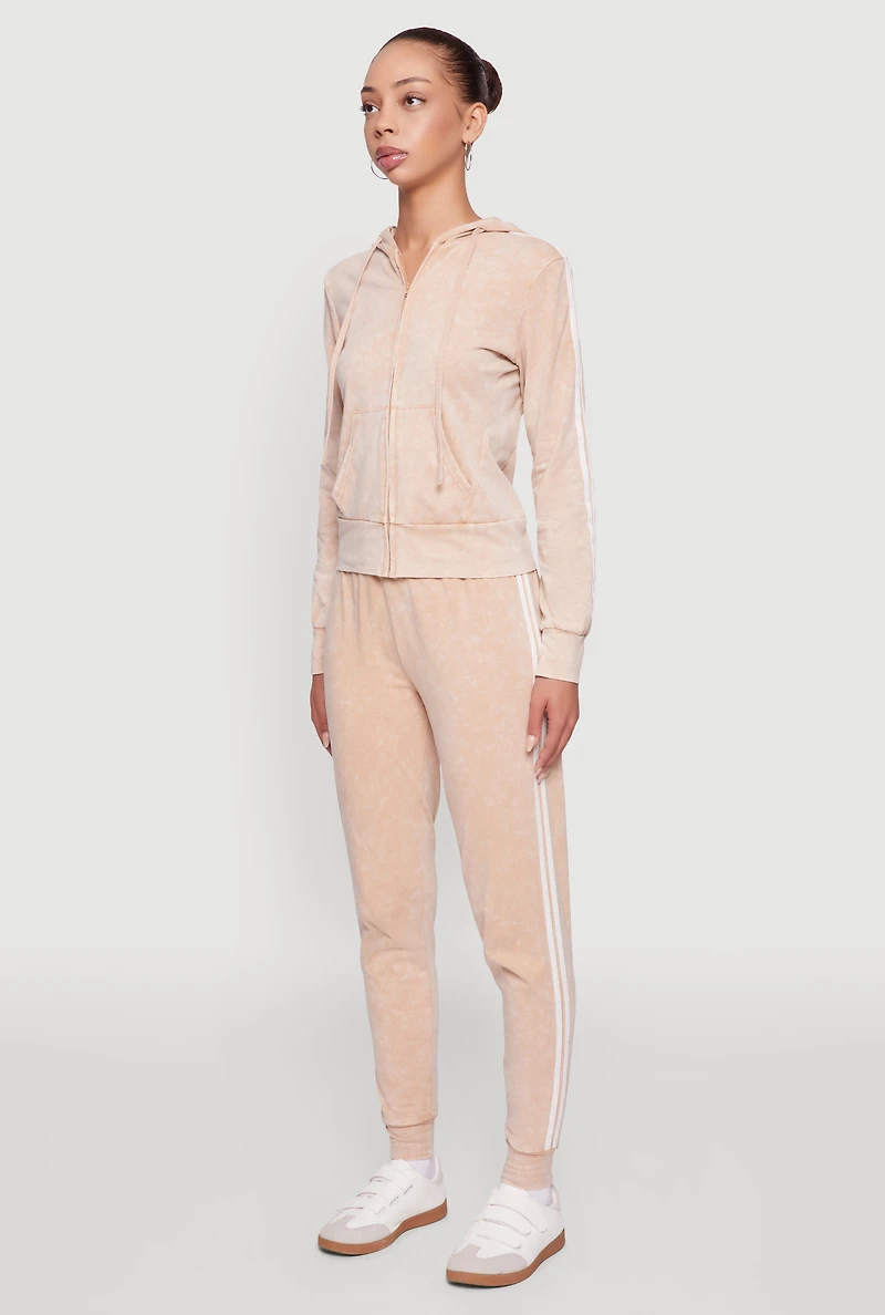 Womens Daisy Mineral Wash Varsity Stripe Hooded Sweatshirt, Beige, Size S