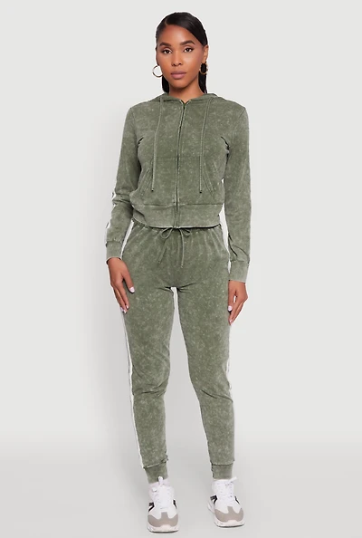 Womens Daisy Mineral Wash Drawstring Waist Varsity Stripe Joggers,