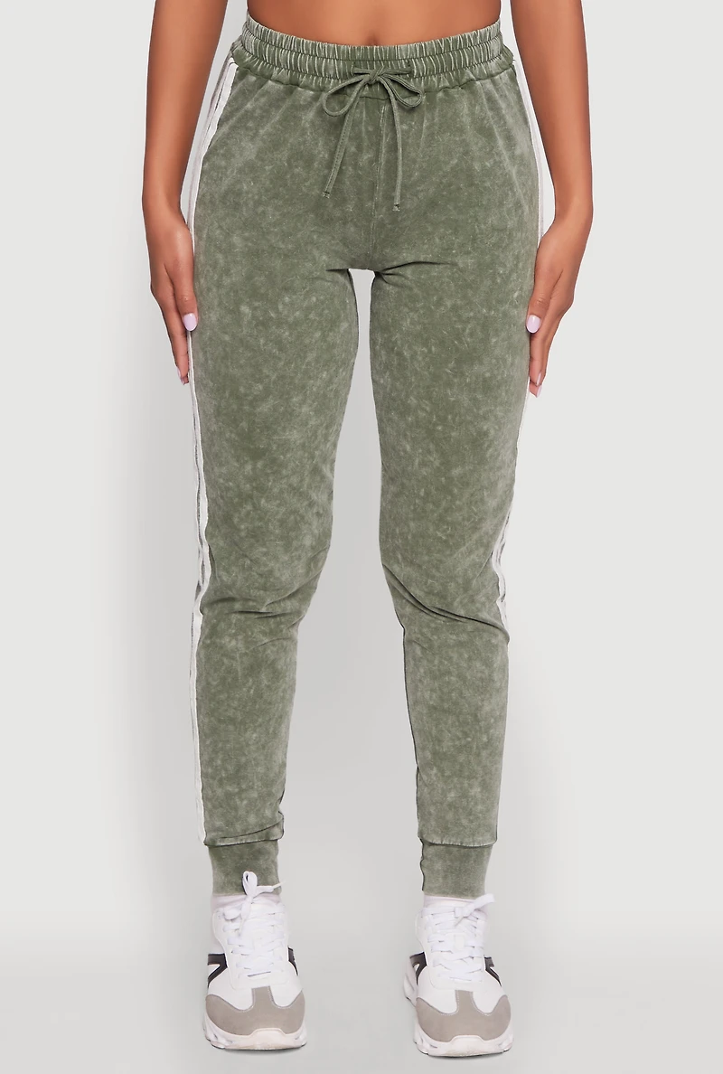 Daisy Mineral Wash Drawstring Waist Varsity Stripe Joggers