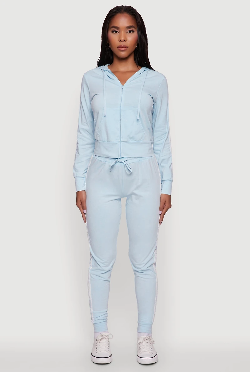 Womens Daisy Mineral Wash Drawstring Waist Varsity Stripe Joggers,