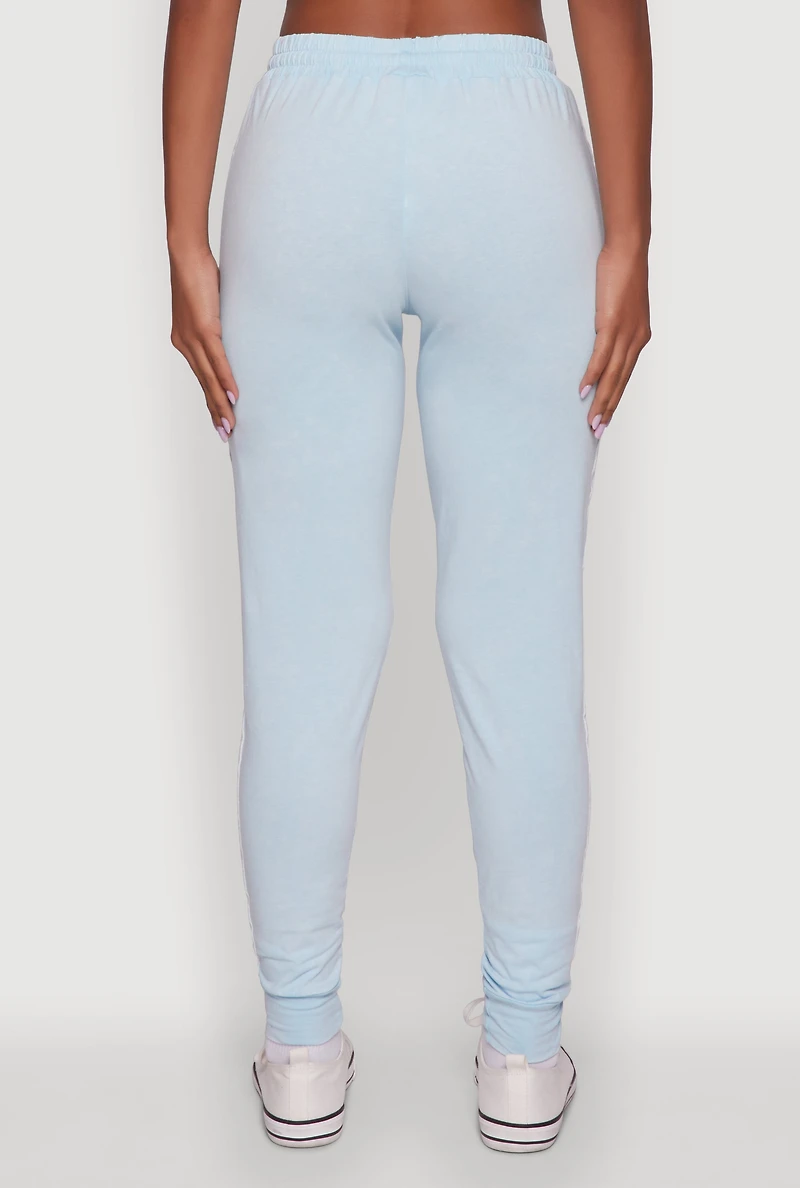 Womens Daisy Mineral Wash Drawstring Waist Varsity Stripe Joggers,