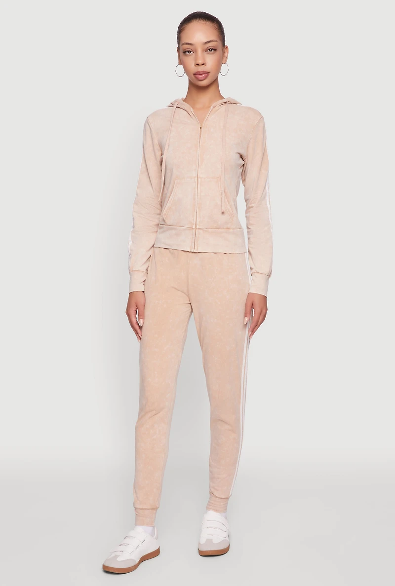 Womens Daisy Mineral Wash Drawstring Waist Varsity Stripe Joggers, Khaki, Size XL